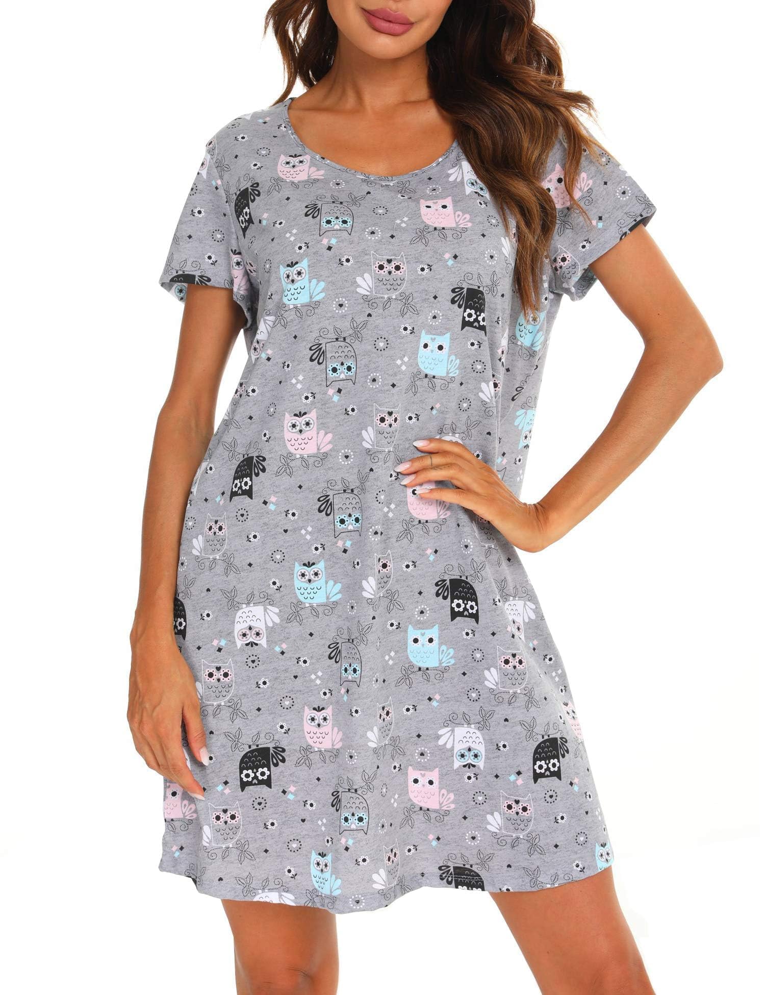 enjoynight Women's Sleepwear Cotton Sleep Tee Short Sleeves Print Sleepshirt, New Owl, 3X-Large-picture-35