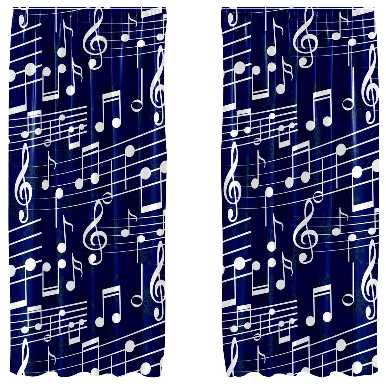 Cortinas de notas musicales de alta calidad azul real paneles decorativos 55x84 pulgadas salon