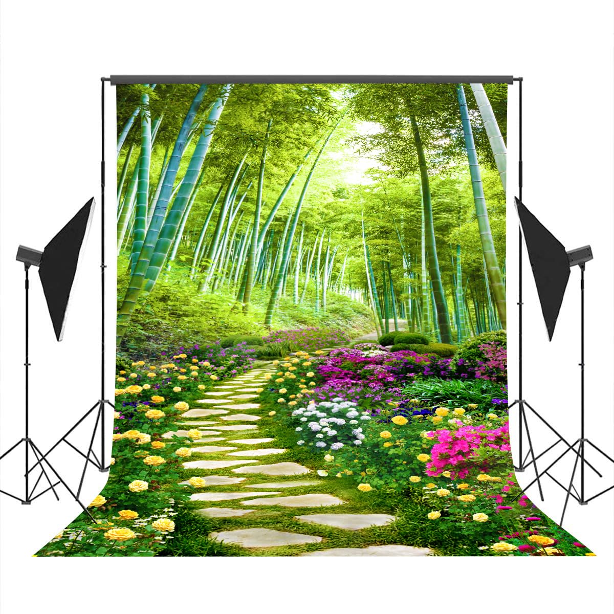 VIDMOT Bamboo Forest Background 5x7ft Spring Flower Garden Background for Portrait Artistic Photo Shooting Natural Park Country Nature Stone Path Backdrop Photography Studio Set Props BJXPVV705