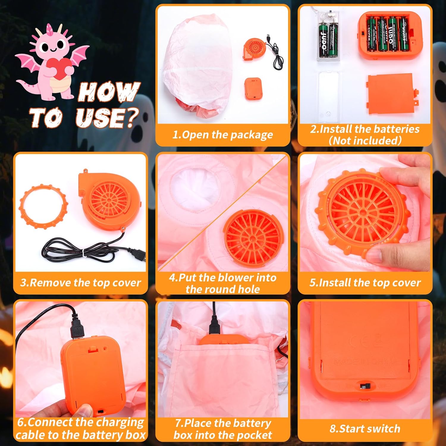 Skirfy Inflatable Costume for kids,Inflatable Axolotl Riding Costume with Lights,Halloween Glow in The Dark Blow up Costume for Girls Boys 6-9 - Image 6