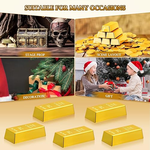 Miniatura 3 de Amosfun 5 unids réplica barra de oro falso ladrillo dorado lingote plástico barra de oro decorativo Prop película escenario pirata fiesta regalos