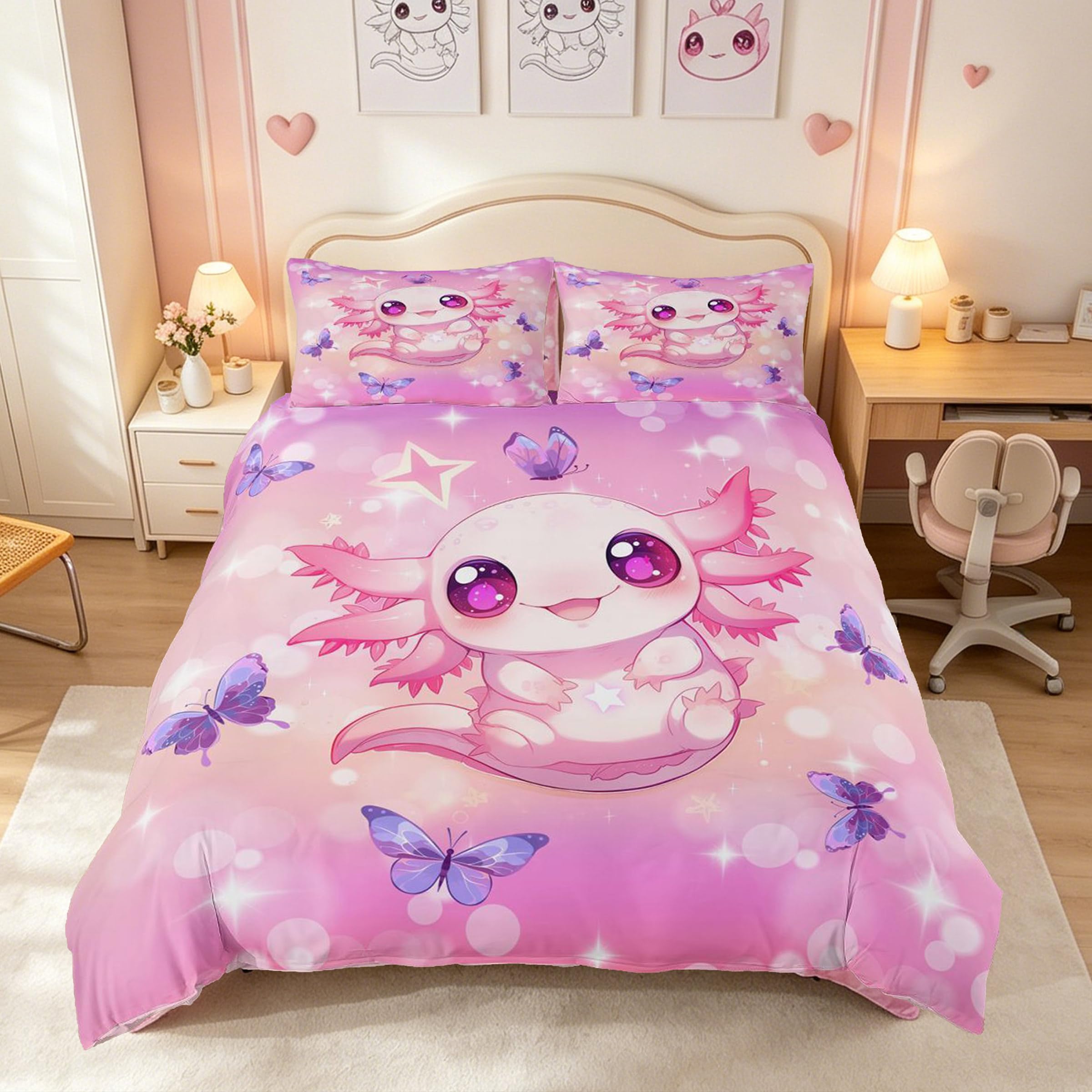 Homemissing Cute Axolotl Duvet Cover Single Bedding Magical Dreamy