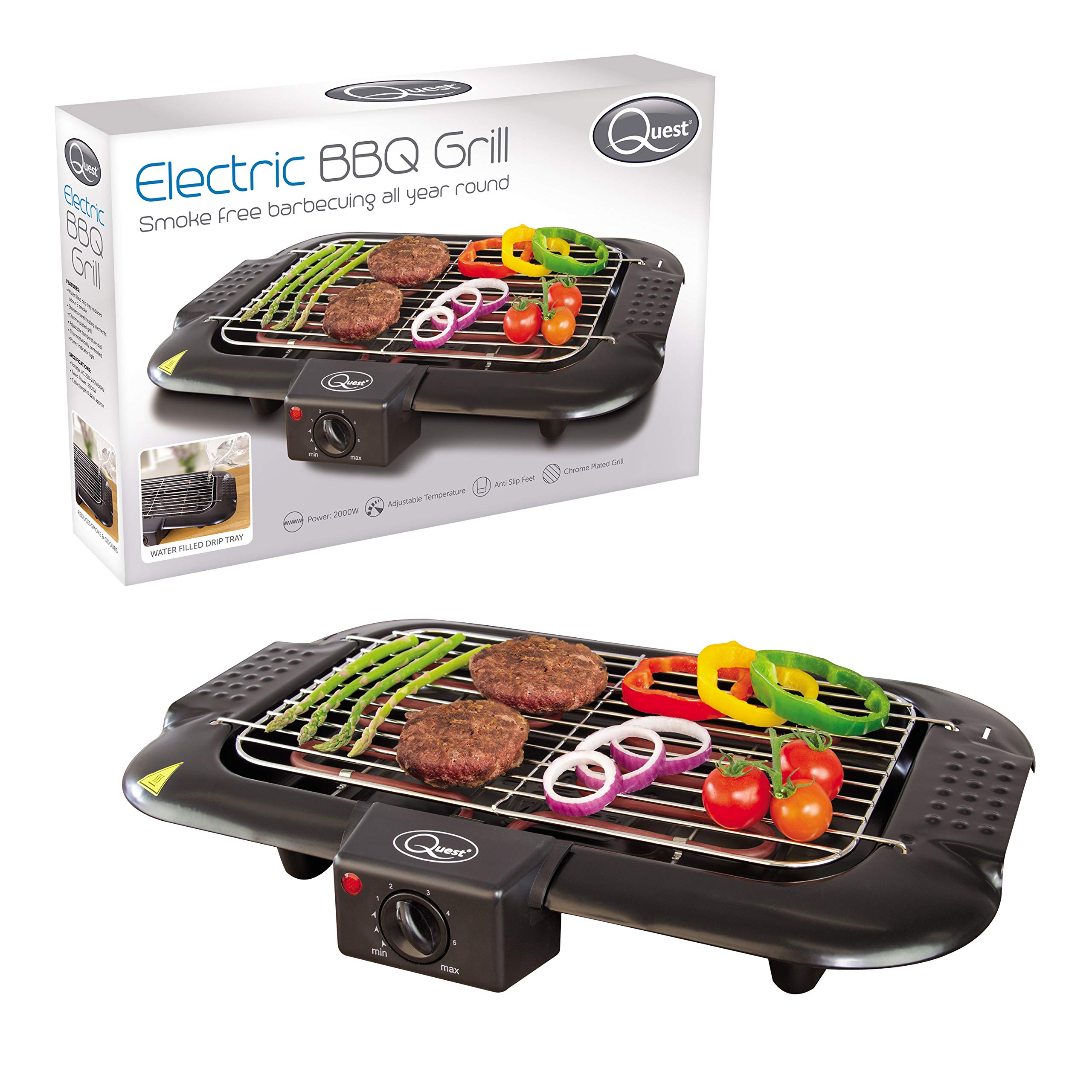Quest 35910 2000W Indoor Electric BBQ Grill / Adjustable Temperature