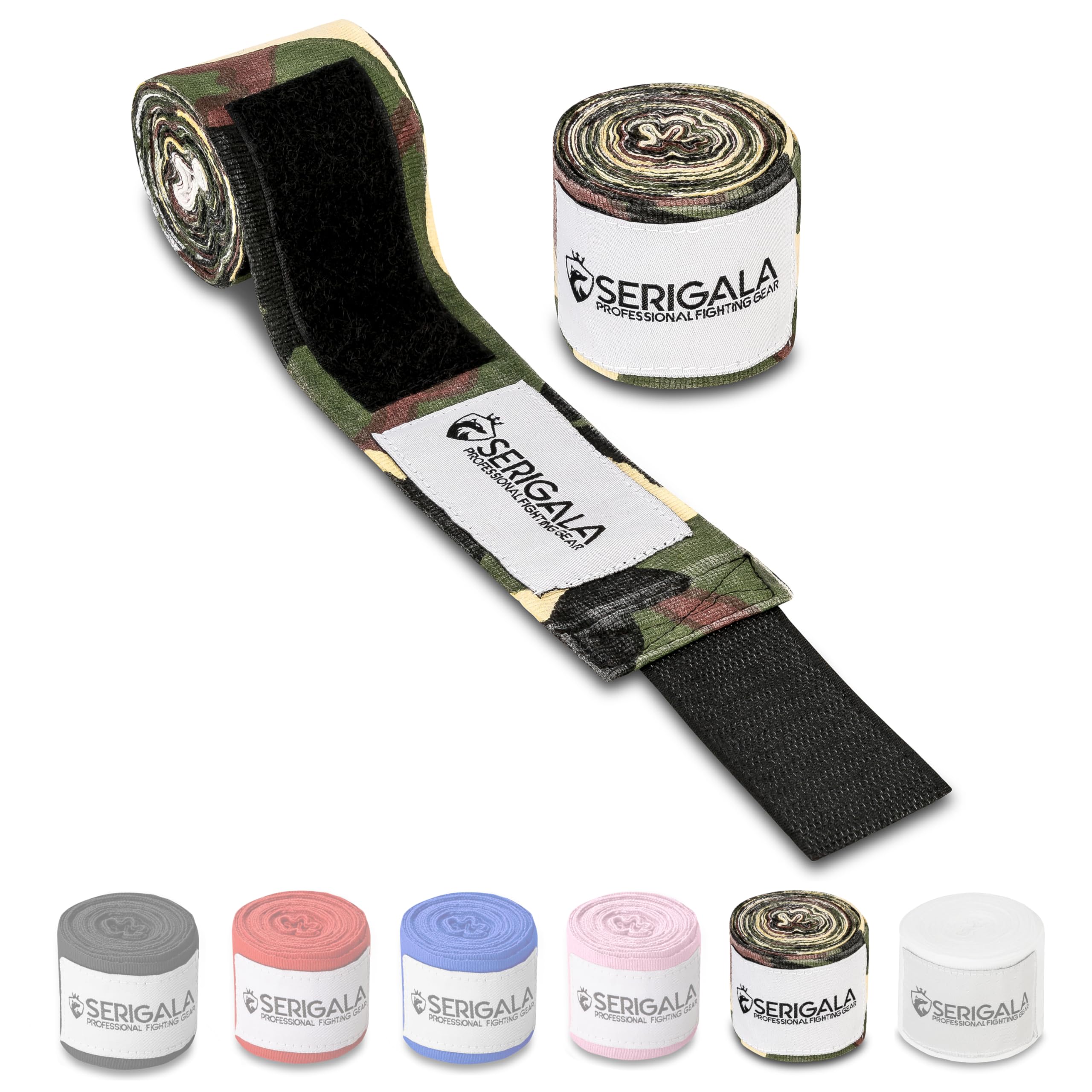 Serigala 4,5m Boxbandagen mit Daumenschlaufe - Halb elastische Bandagen Boxen mit extra breitem Klettverschluss - Kampfsport Bandagen für Thaiboxen, Kickboxen, MMA und Muay Thai