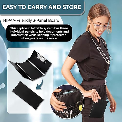 Miniatura 4 de First Lifesaver Portapapeles de enfermería de 3 capas plegables de aluminio para enfermeras, estudiantes de enfermería y médicos (mármol blanco)