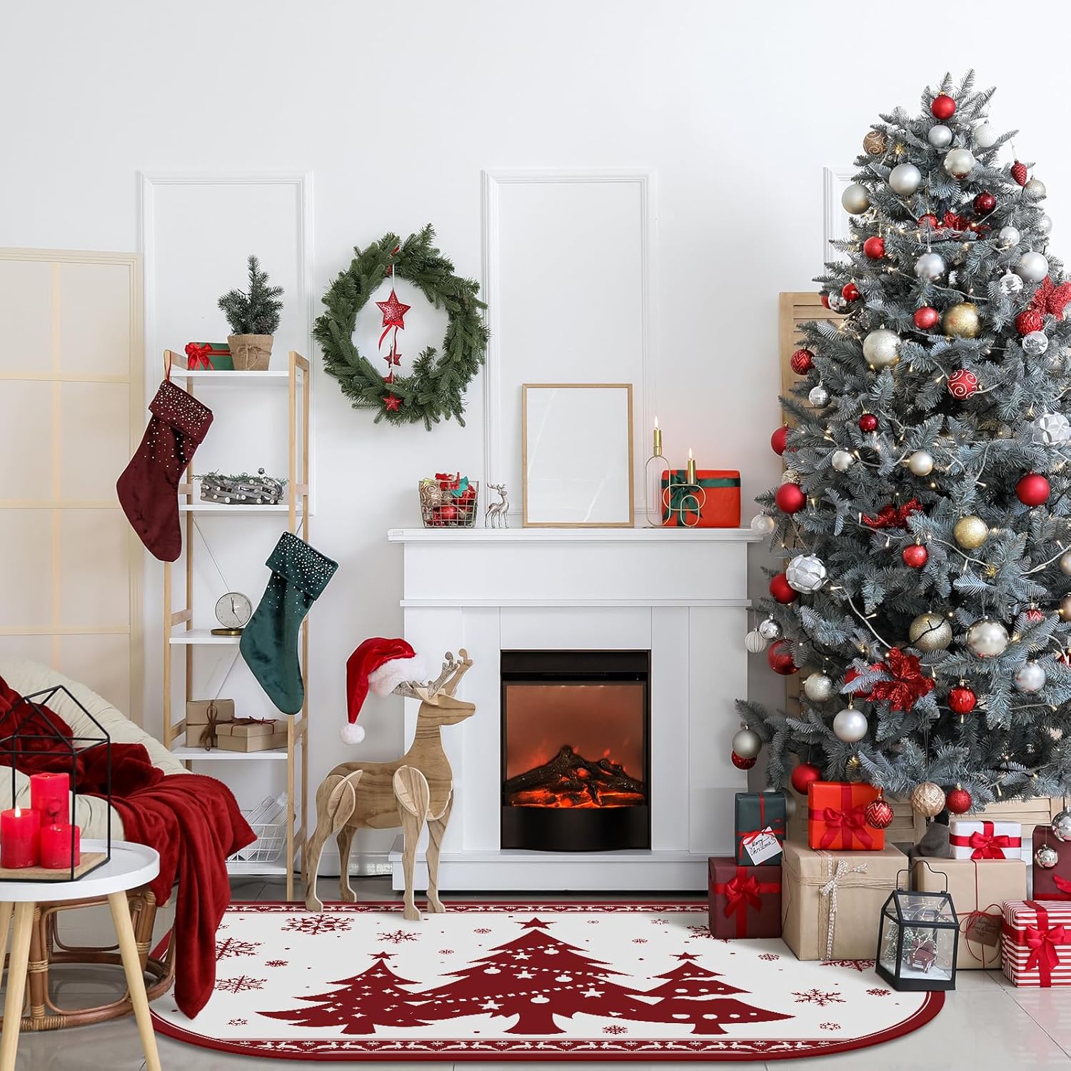 Ceenna Christmas Fireplace Hearth Rug 24 x 36 Inch Fireplace Mats Christmas Fireproof Rug Fire Resistant Rugs for Wood Stove Floor Protector Kitchen Cabin Indoor