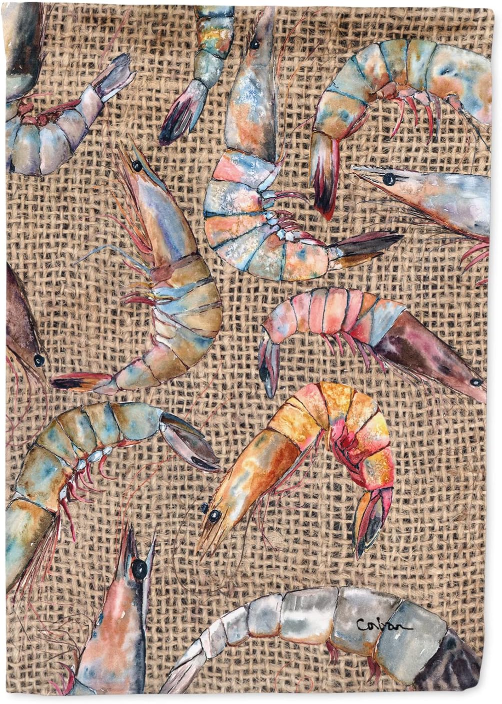 Caroline's Treasures 8738CHF Shrimp House Flag Large Porch Sleeve Pole Decorative Outside Yard Banner Artwork Wall Hanging, Polyester, House Size, Multicolor