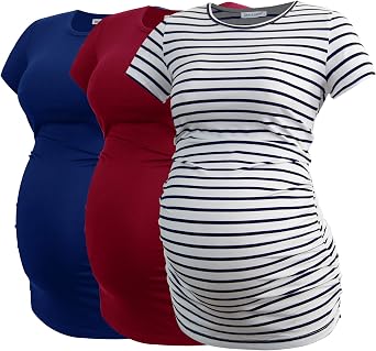 Smallshow Womens Side Ruched Tunic Maternity Shirts 3 Packs