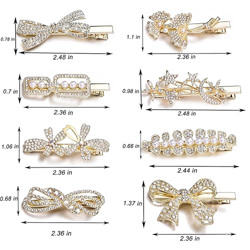 Miniatura 3 de KAGNAL Pinzas para el cabello, 8 pinzas para el cabello con diamantes de imitación para mujer, pinzas de cocodrilo brillantes para cabello fino,