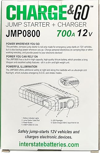 Miniatura 6 de Interstate Batteries Arrancador y cargador de 12 V 700 A (8,000 mAh, 8 Ah) portátil LED Jumpstart batería para 12 voltios automotores, electrónica
