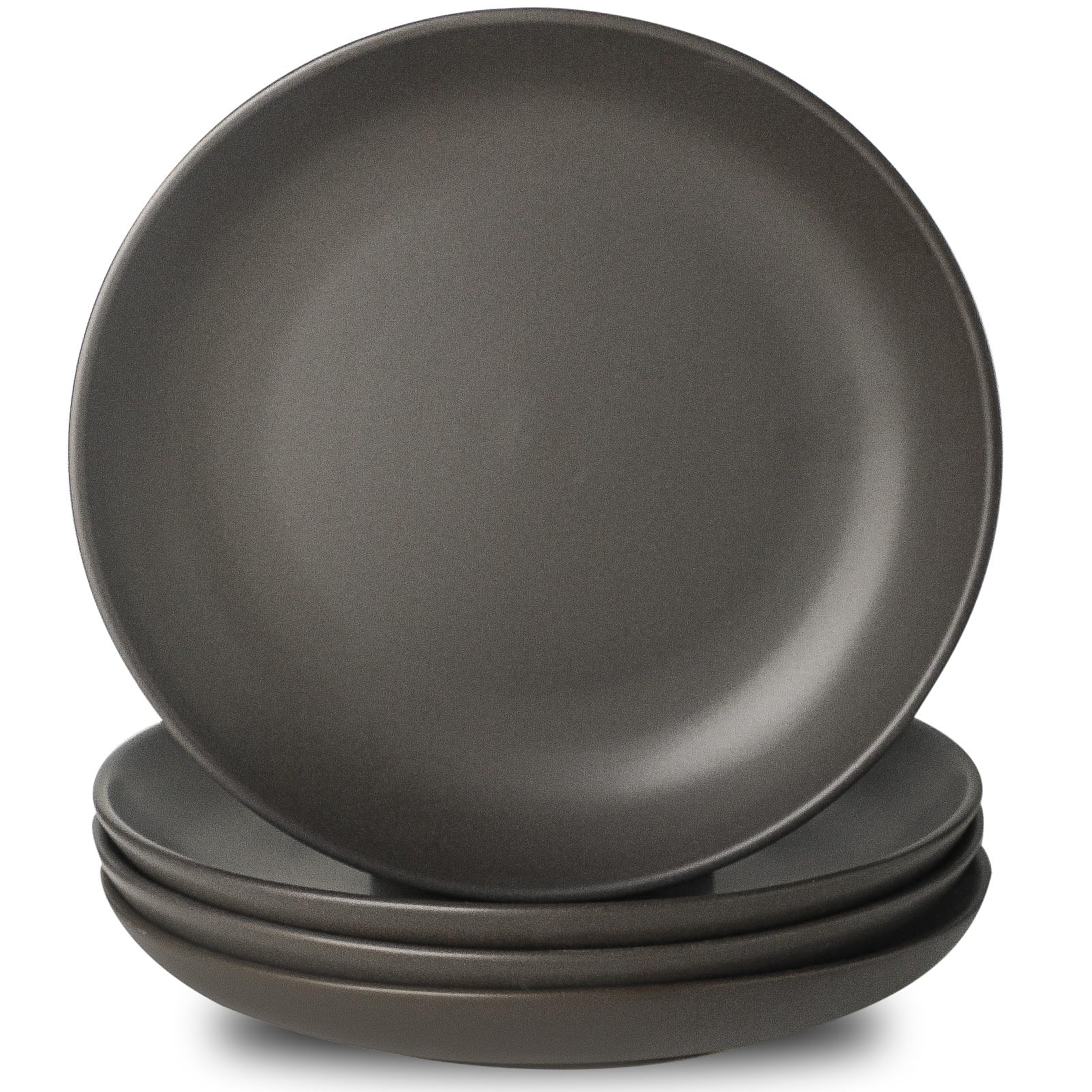 Stoneware Dinner Plates, 10 Inch Serving Dishes Set of 4 for Kitchen, Ceramic Dinnerware Dishes for Steak, Pancakes, Scratch Resistant Plate Set, Microwave & Dishwasher Safe, Matte Black