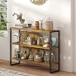 HCHQHS 3-Tier Rustic Wood and Metal Industrial Bookshelf for Home Office, Bedroom, Kitchen, Bathroom (Rustic Brown, 3-Tier(47''W x 33.5''H))