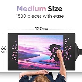 Luxury Puzzle Mat - 26 x 47 Inches - Up to 1500 Pieces - Jigsaw Puzzle Roll Up Mat with Elegant Leather Carrying Case - Non Slip Rubber Bottom - Soft Polyester Surface