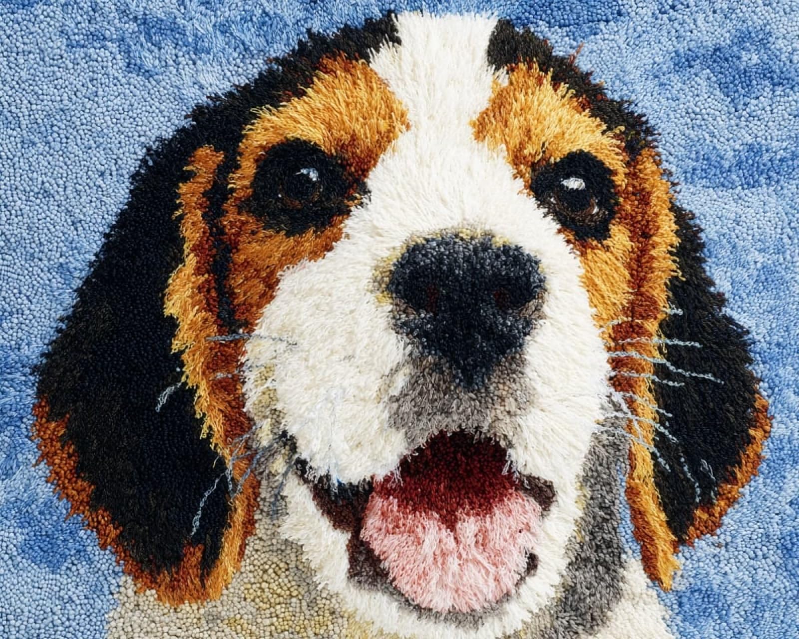 Wallphantom Latch Hook Rug Kits for Adults Beginners,Smiling Beagle,DIY with Printed Canvas Crochet Yarn Handmade Embroidery Crafts Crochet for Home Decoration,90x120cm