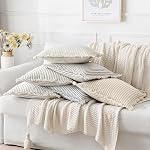 MIULEE Boîte de 2 Khaki Couvertures d'oreillers à jet rayé Coussin de canapé Couvres avec lin de frange Étui décoratif Accent avec des tassels pour canapé Salon Lit à la maison Decor 18x18 1 cm