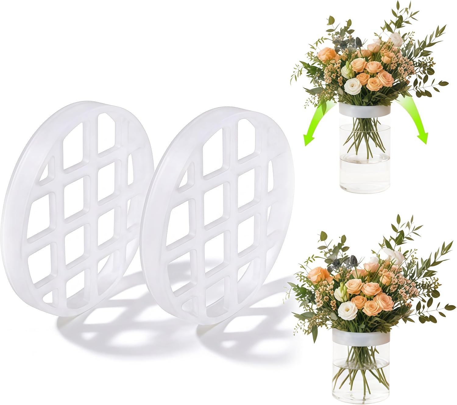 Blossom Grid Reusable Silicone Flower Arranging Grid, Stretch Silicone Flower Arranger & Vase Holder, Alternative to Tape for Small Centerpieces, Home Decorators & DIY Weddings, 2 Packs, 3.2 in