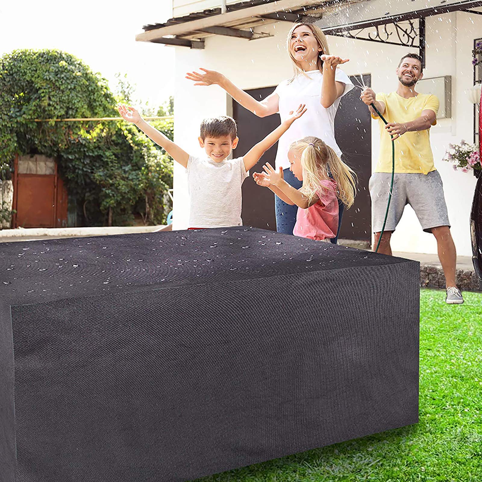 Housse imperméable pour meubles de jardin carrés de 200 x 160 x 80 cm, coupe-vent, anti-UV, protection pour meubles d'extérieur en noir, protège vos meubles de terrasse