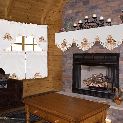 Miniatura 6 de Simhomsen Mantel bordado de pavo para decoración de vacaciones de Acción de Gracias (70 x 17 pulgadas)