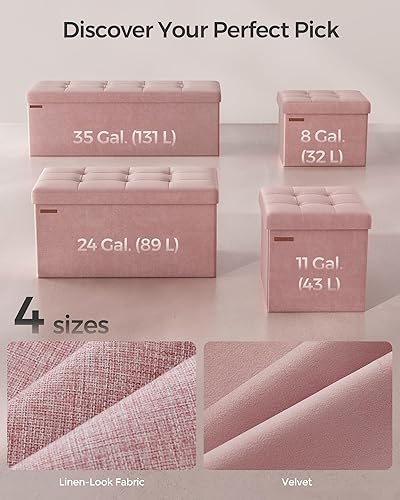 Miniatura 6 de SONGMICS Otomana de almacenamiento pequeña, caja de almacenamiento plegable de terciopelo, baúl de almacenamiento, reposapiés, 15 x 15 x 15