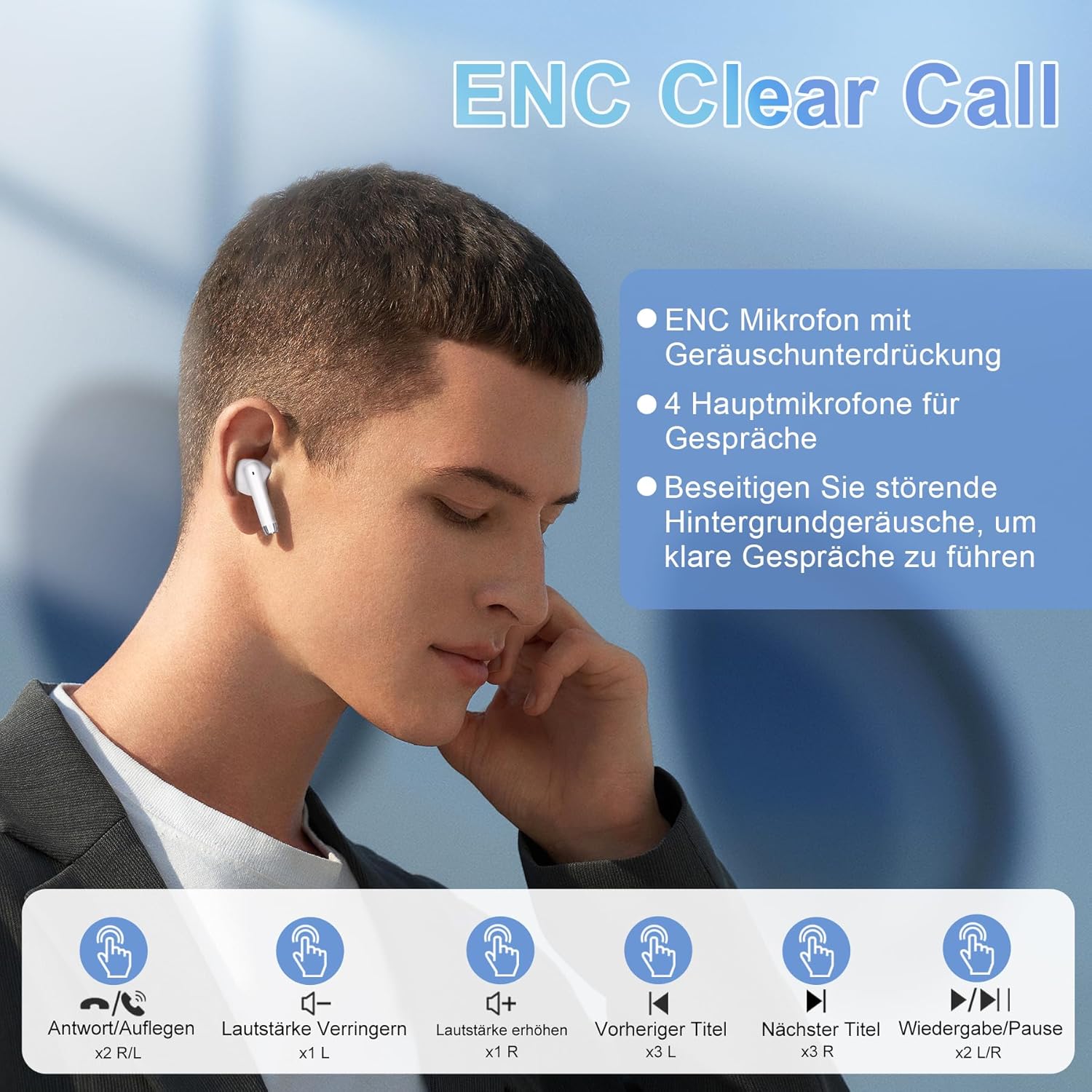 കറുപ്പ്view AirBuds 4 touch control functions diagram.