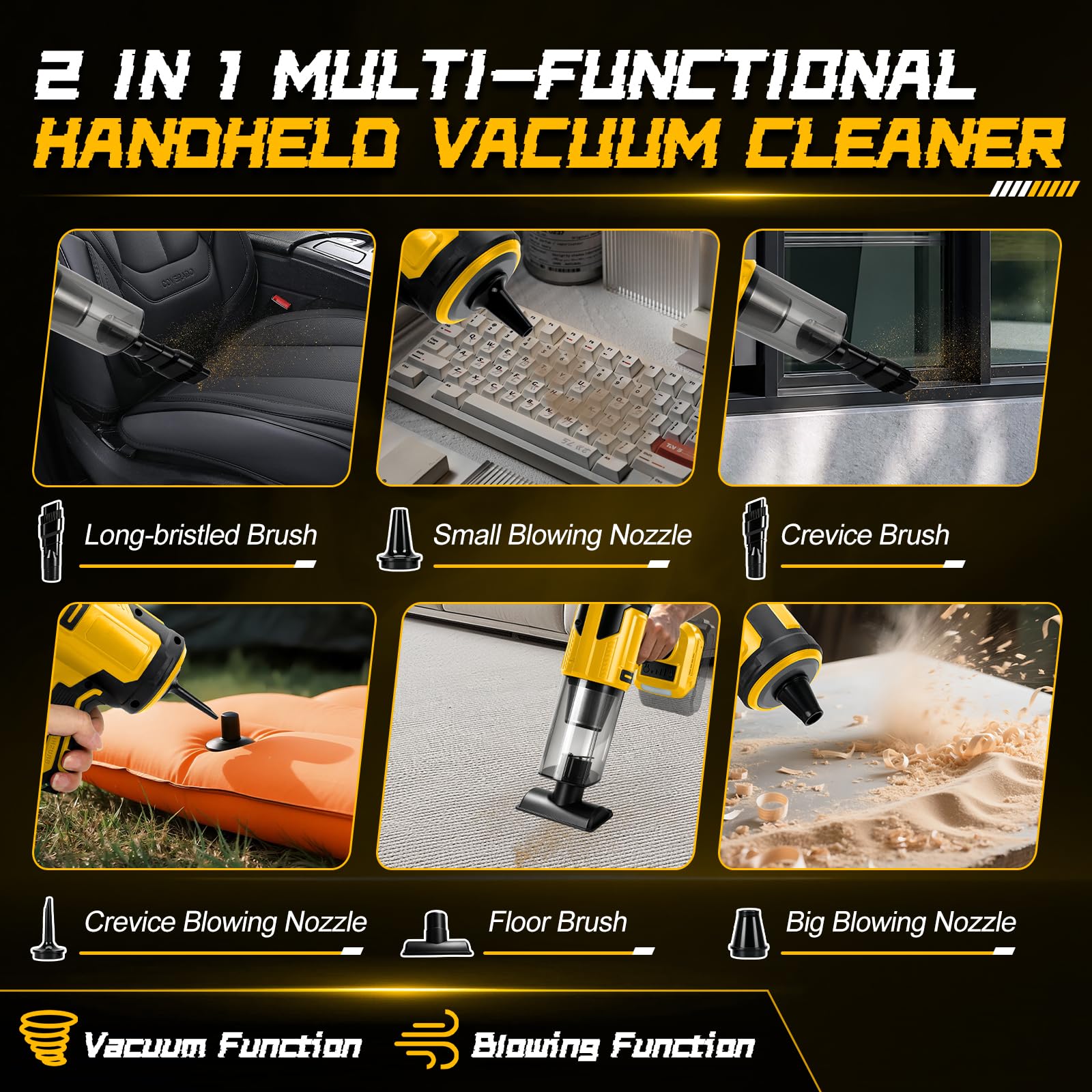 WingFly Aspiradora de mano inalámbrica compatible con batería Dewalt de 18 V, 20 V | 10KPa Mini Aspiradora Inalámbrica, Aspiradora de Coche Portátil para Coche, Hogar y Mascotas