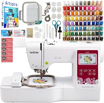 Brother PE545 4" x 4" Embroidery Machine with Accessories Kit, Deluxe 80 Embroidery Spools & Artspira Design Software App