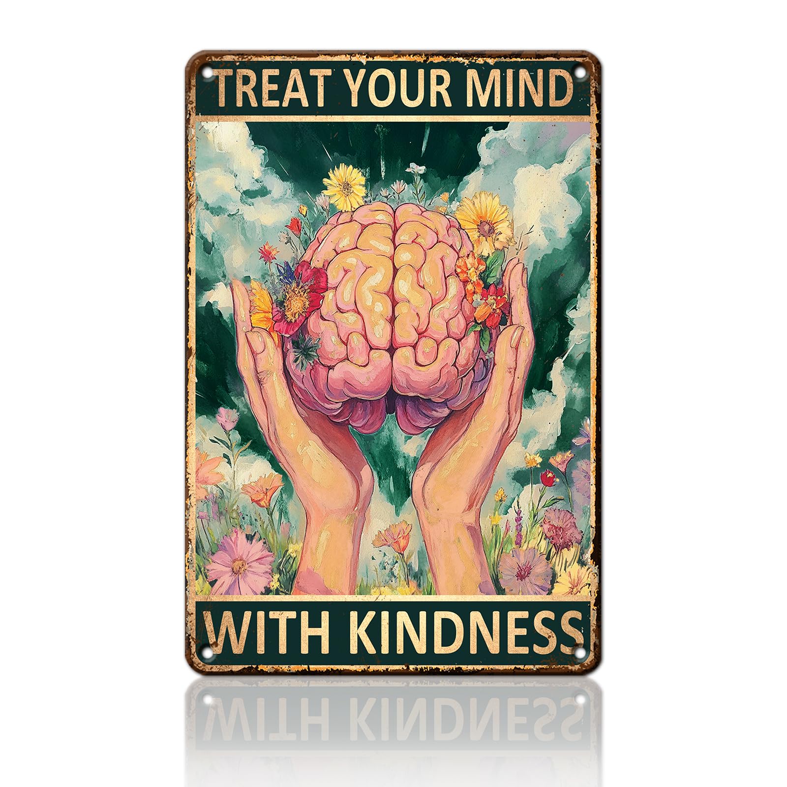 Anceky Treat Your Mind With Kindness Sign Funny Metal Tin Sign Wall Decor for Home Bar Cafe Kitchen Garage 12×8 Inch