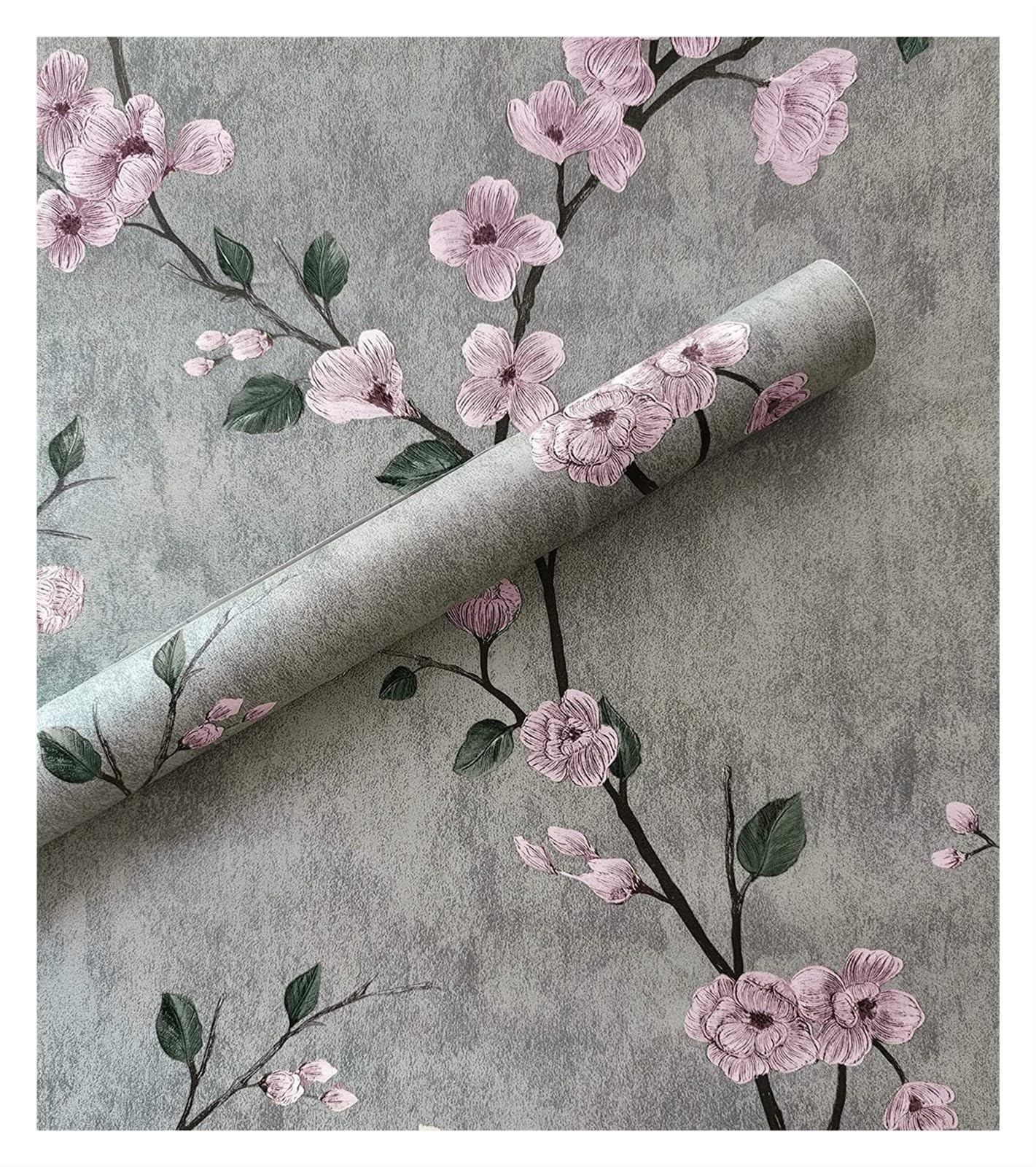 Tapeta do salonu, Tapeta kwiatowa Szara tapeta samoprzylepna Kwiatowa samoprzylepna tapeta w rolce Zdejmowany papier przylepny Dekoracyjna tapeta samoprzylepna(Grey,5mx45cm)