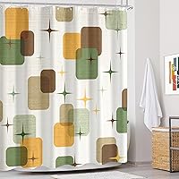 Vista 6 de Mid Century Modern Shower Curtain Set Geometric Squares Print Waterproof Bathroom Decor Retro Abstract Art Home 72x72 Inch