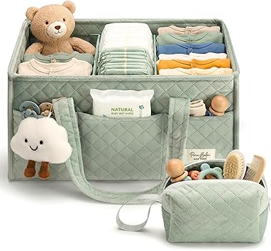 PeraBella Baby Diaper Caddy Organizer, Baby Basket Shower Gift, Portable Changing Table Basket, Postpartum Caddy & Tote Bag Pouch, Newborn Boy & Girl Nursery Essentials Registry, Car Diaper Organizer