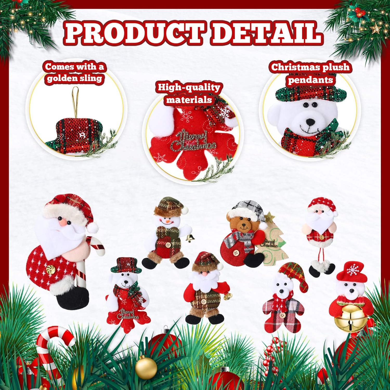 Jerify 32 Pcs Christmas Tree Plush Ornaments Bulk Santa Snowman Bear Hanging Decorations Pendant Plush Doll Ornaments for Holiday Party Decor Festival Gift
