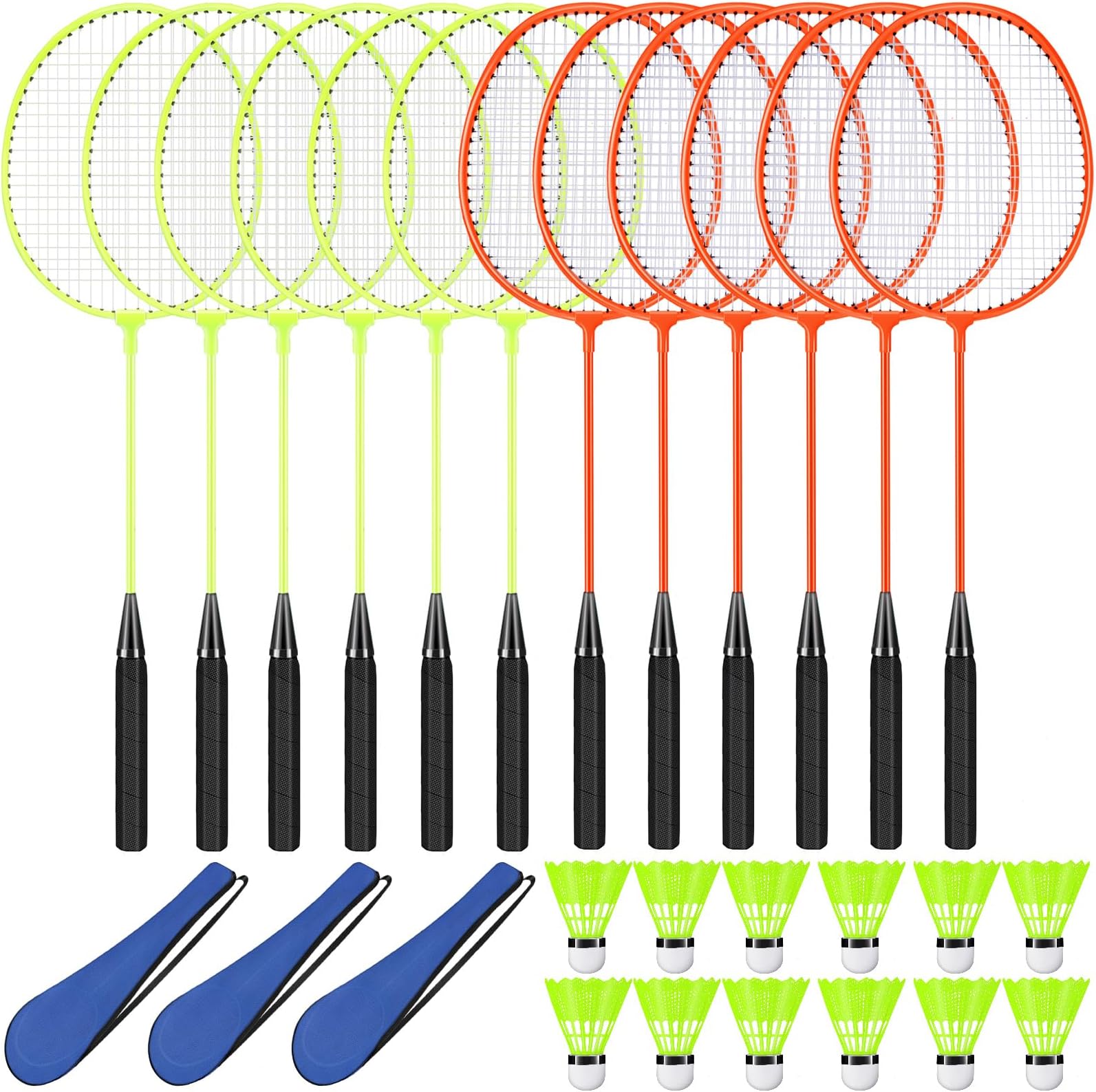 12 Pack Badminton Rackets Set Including Badminton Racquets, Nylon Shuttlecocks and Carry Bag for Outdoor Backyard Games Beginners
