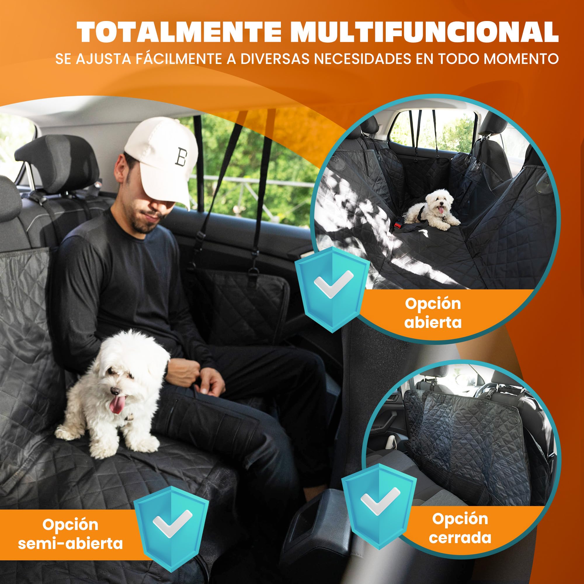 Funda Coche Perro Impermeable Protector Asiento Trasero para Perros Antideslizante, Universal, Lavable y Resistente Funda Asiento Coche Rejilla Mascota Incluye cinturón+Bolsa — view 3