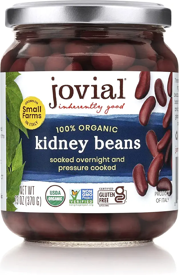 Jovial 100% Organic Kidney Beans - Kidney Beans, Organic Kidney Beans, No Saturated Fat, Gluten Free, Recyclable Glass, Great Source of Fiber, No Additives or Preservatives, Product of Italy - 13 Oz U