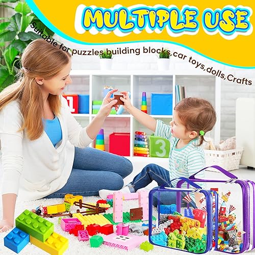 Miniatura 4 de AOBOPLE Paquete de 6 bolsas de almacenamiento de juguetes con cremallera, 2 tamaños de PVC transparente de bolsas organizadoras de juguetes con