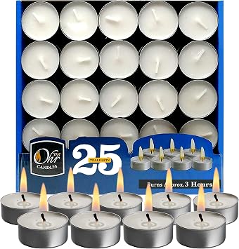 Ohr Candles Tealight Candles - 25 Pack Tea Lights Candles - White Tealights Unscented - 3 Hour Burn Time