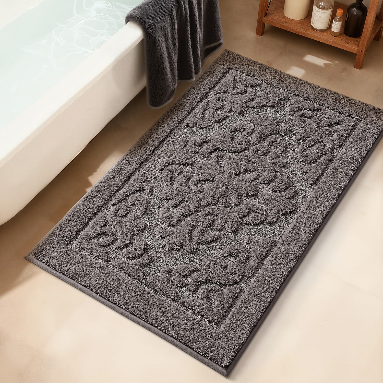 LUMI Ultra Absorbent Bathroom Rug Non Slip Rubber Backing, Machine Washable Bath Mat Soft Premium Microfiber, Elegant Floral Bath Rugs Quick Dry for