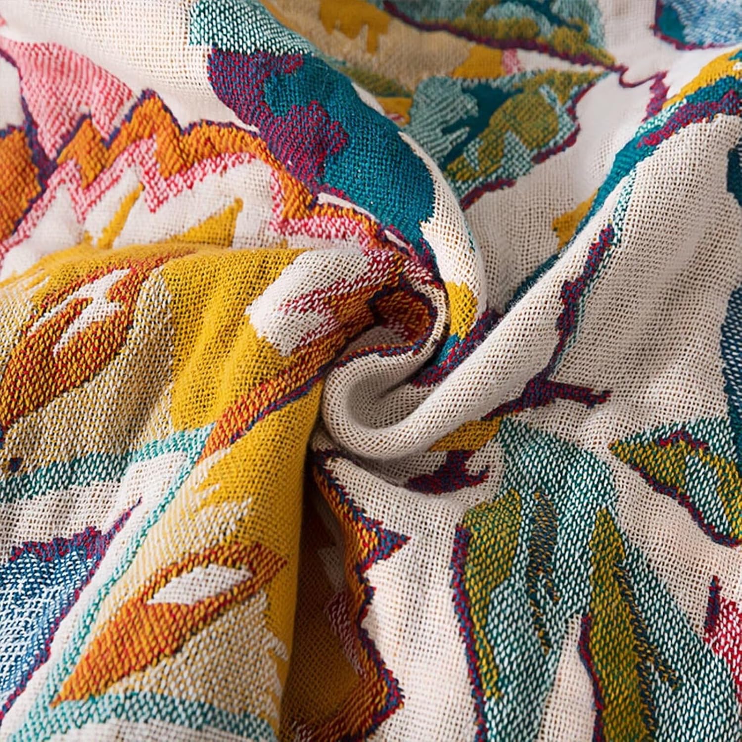 Boho Throw Blanket, 100% Cotton Fall Throws Blanket, King Size Large Bedspread, Floral Rustic Quilt, Farmhouse, Mexican Muslin Blankets for Adults, 90"x98" - Image 6