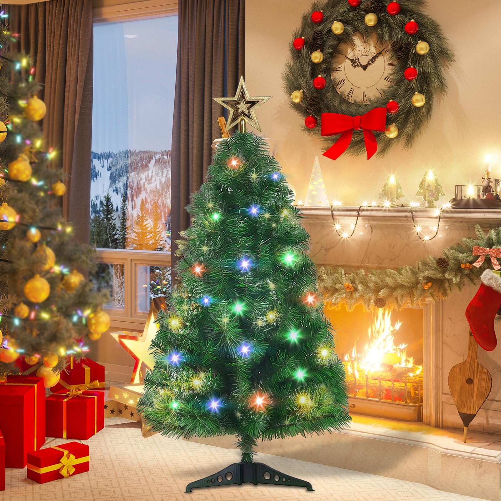 Árbol de Navidad artificial de 3 pies, mesa para decoración navideña, 140 consejos de rama, verde