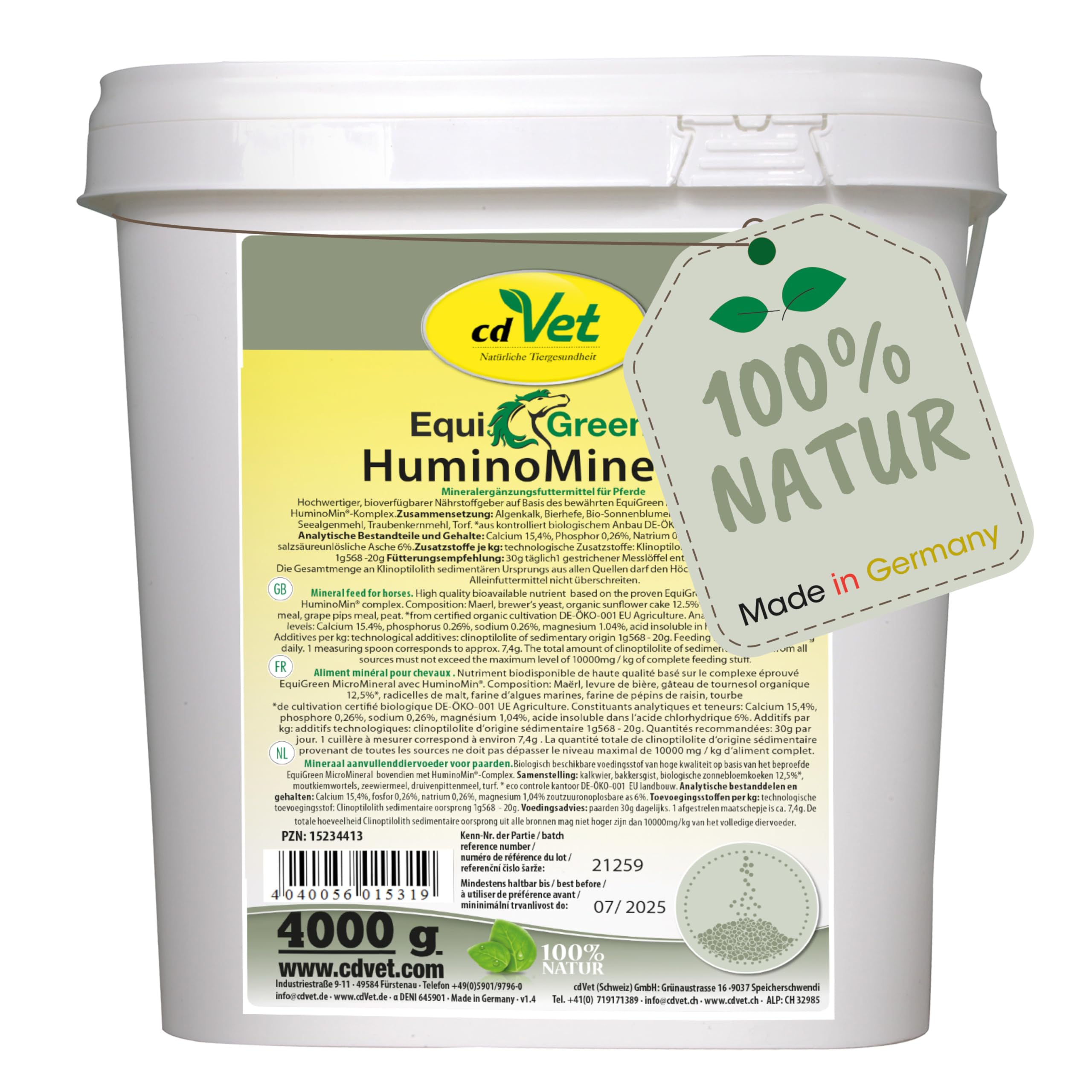 cdVet EquiGreen HuminoMineral 4 kg - Mineralfutter Pferde mit HuminoMin® Komplex Zink Magnesium