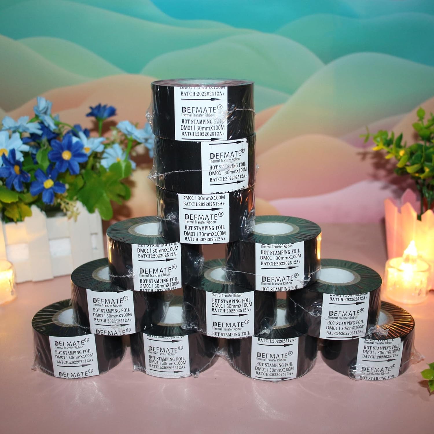 12 Rolls 30mm x 100m Black Hot Stamping Foil Thermal Transfer Ribbon Resin for Coder Printer Machine, Black Color Ribbon for Coding Machine