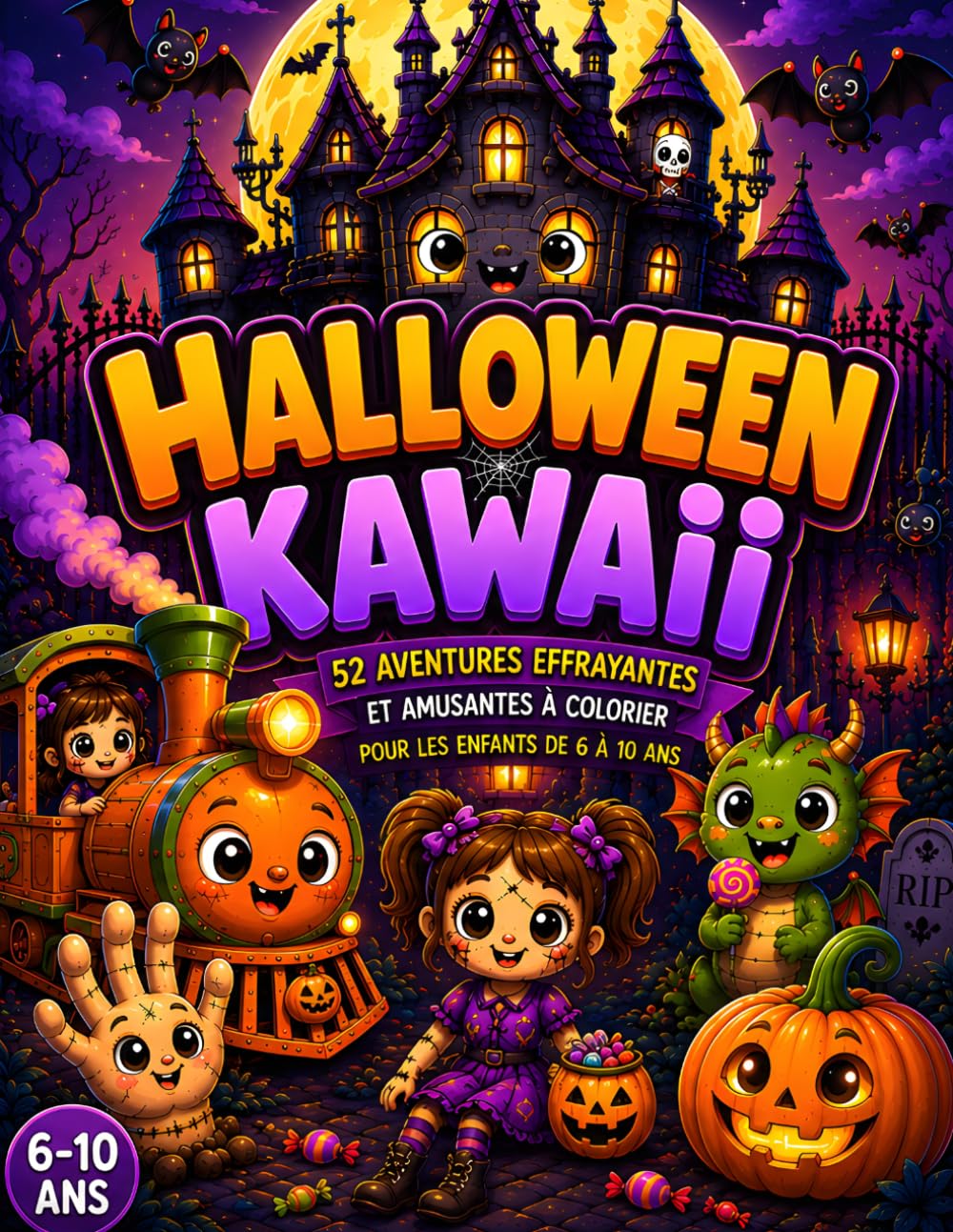 Halloween Kawaii: 52 aventures effrayantes et amusantes à colorier pour les enfants de 6 à 10 ans