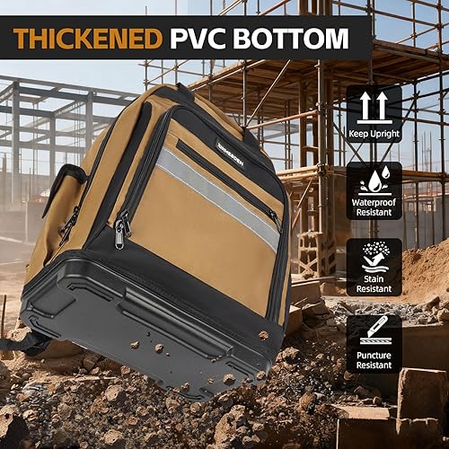 Miniatura 5 de Mochila para herramientas, mochila de herramientas resistente con base moldeada impermeable, paquete de trabajo para electricista para herramientas