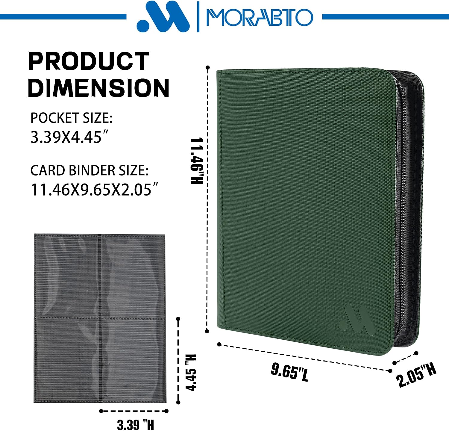 top loader binder, holds 128 top loaders,4 pocket top loader binders for 3" x 4" rigid cards,card album folder for hard plastic top loaders dark green