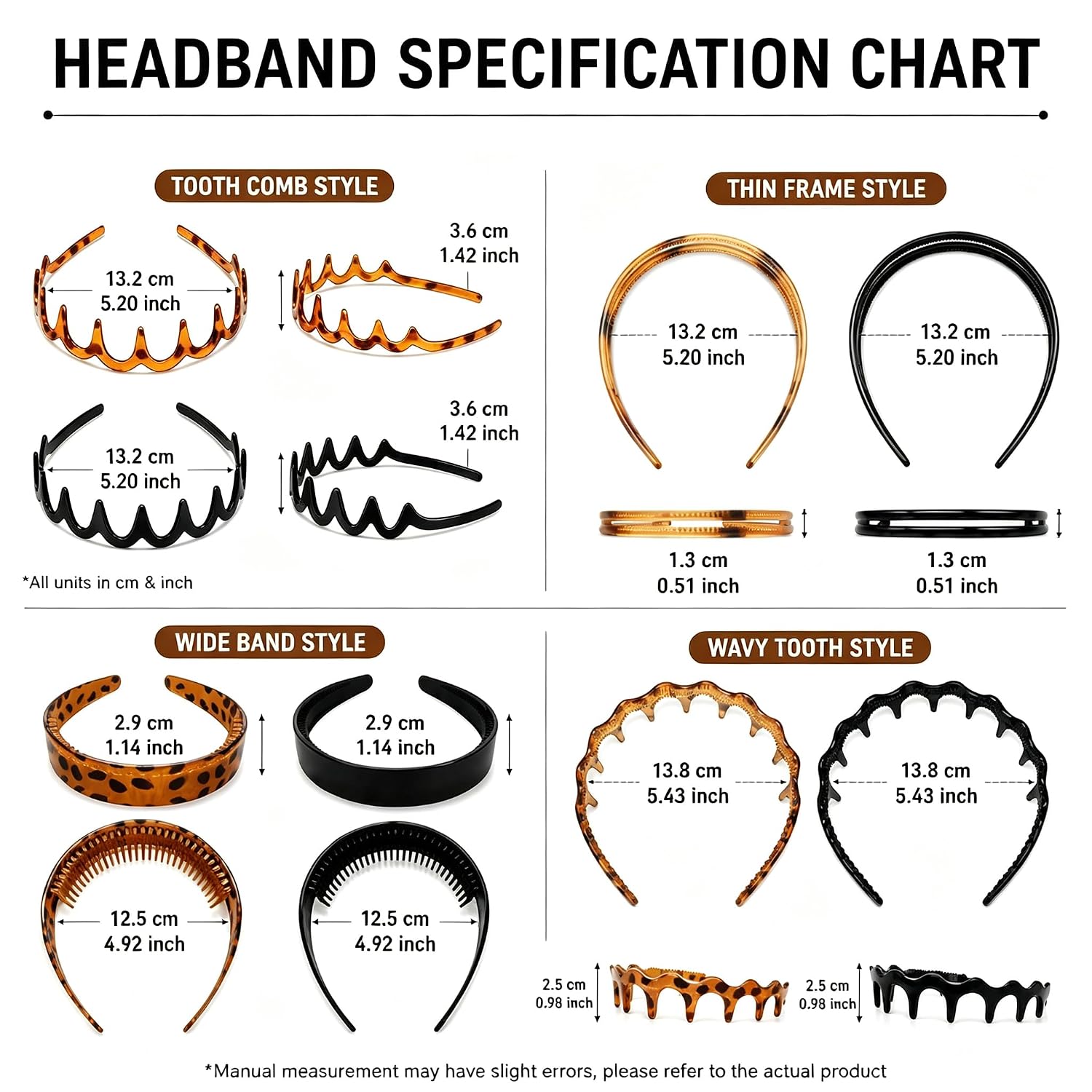 8Pcs Tortoise Shell Headband Fashion Plastic Headbands with Teeth Comb Non-Slip Hair Accessories for Women Men Style D image 2