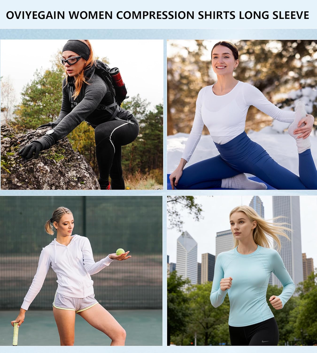 Women's Compression Shirt Long Sleeve Athletic Workout Tops Dry Fit Yoga T-Shirt Base Layer Gym Sports Undershirts - Image 7