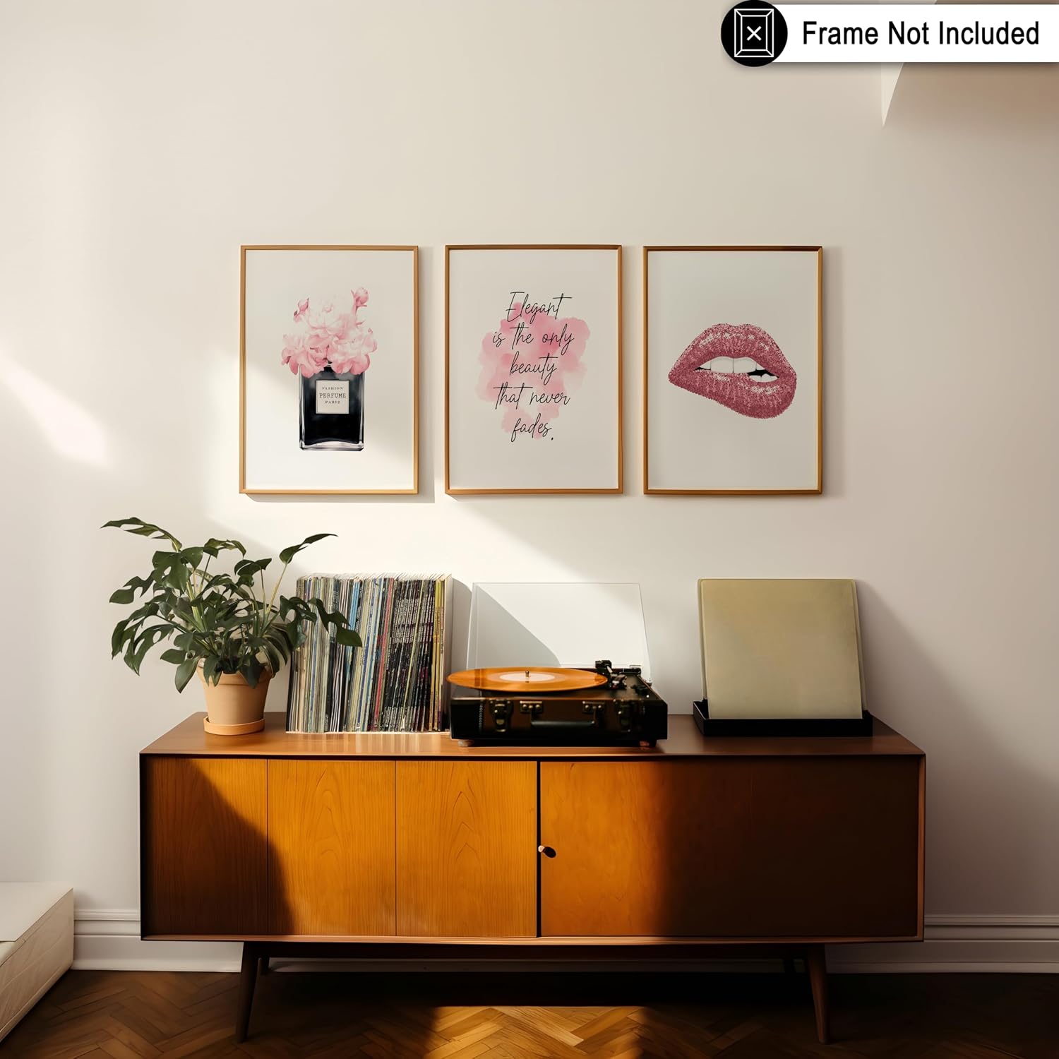 Poster Master 3-Piece Fashion Poster - Beauty That Never Fades Print - Glitter Lips Art - Perfume Art - Gift for Him, Her & Fashionista - Glam Decor for Office or Living Room - 8x10 UNFRAMED Wall Art