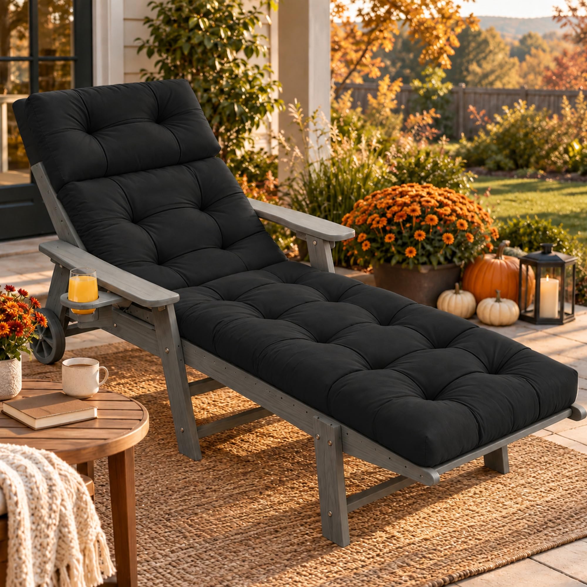 Chaise Lounge Cushion Outdoor, 74.4" x 22", Waterproof, Black