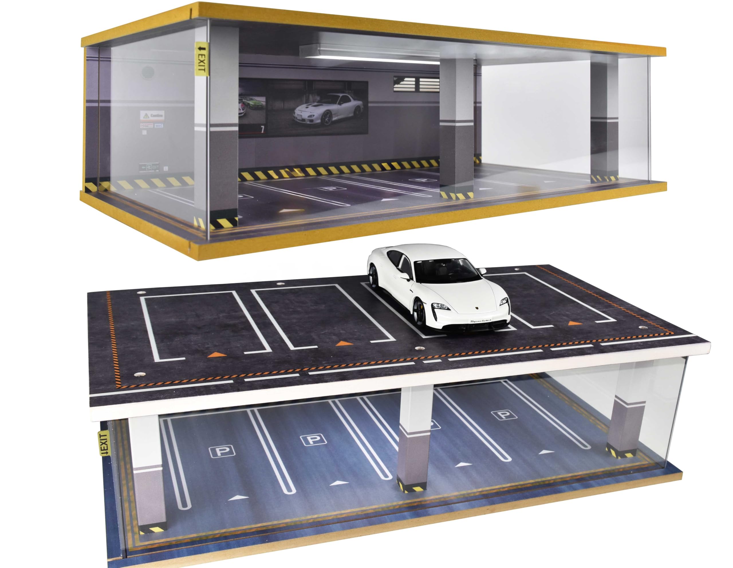 1/24 Scale Model Car Display Case with Light, 1 24 Diecast Cars Storage Cases in Parking Lot Scene, Acrylic Toy Garage for Alloy Car Models (Grey-8 Parking Place) (Grey, 1/24)