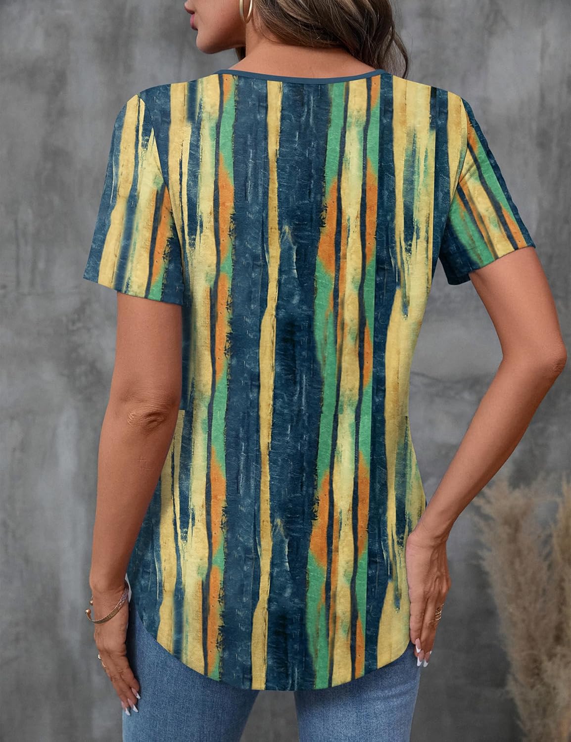 LOMON Womens Criss Cross Short Sleeve T-Shirts V-Neck Floral Summer Blouse Tops - Image 2